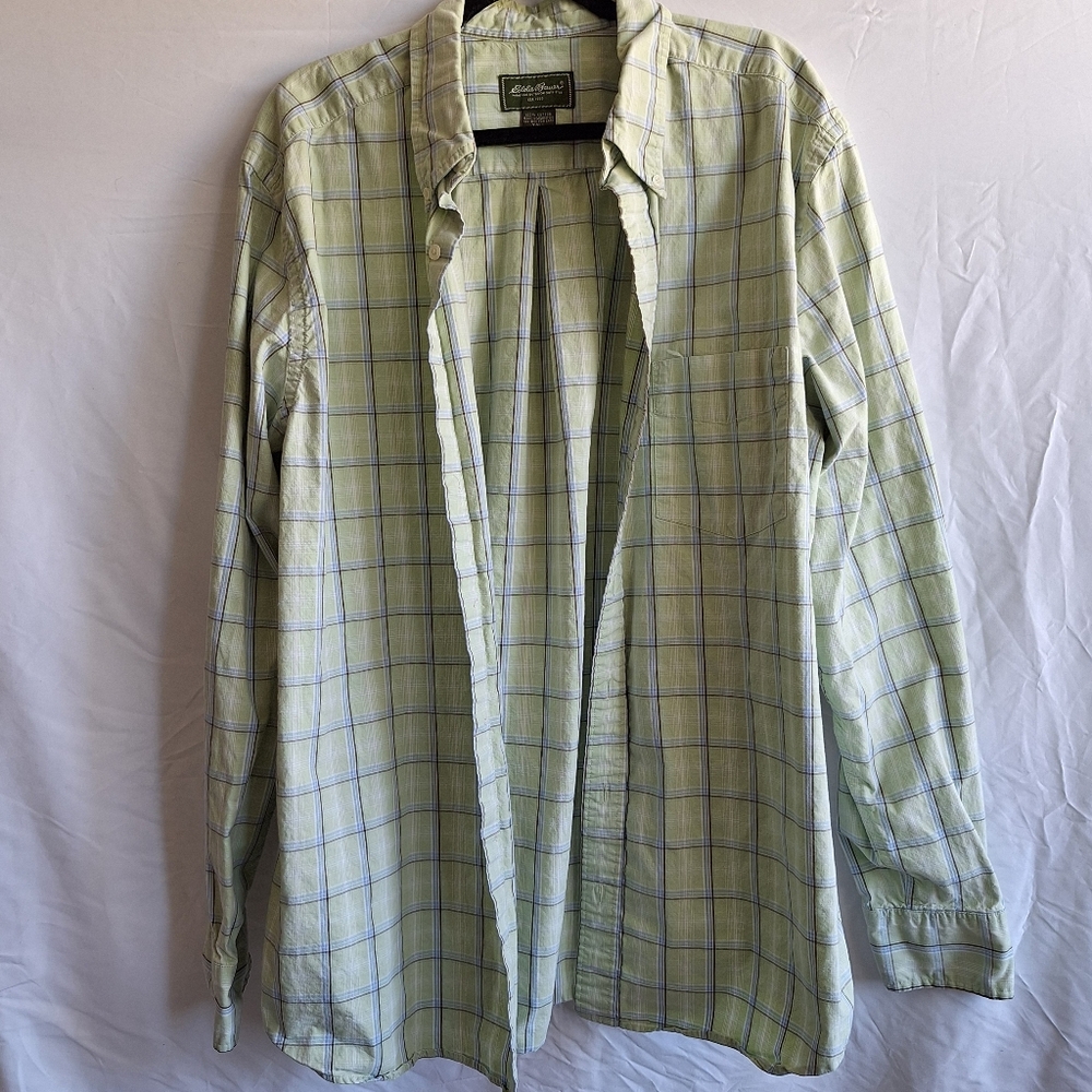 Eddie Bauer Green Plaid Button-Down Shirt